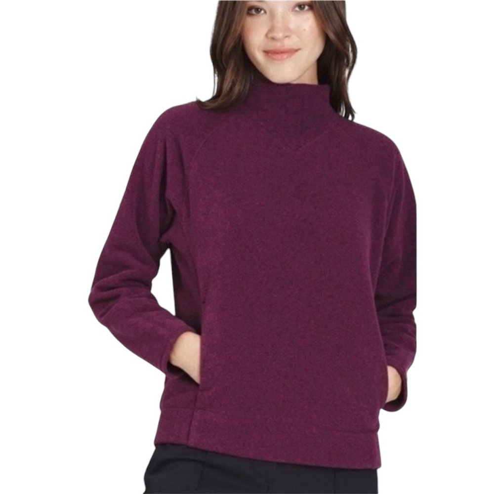 KIT AND ACE Hygge Fleece Pullover Mock Neck Sweater in Dark Plum XS Warm